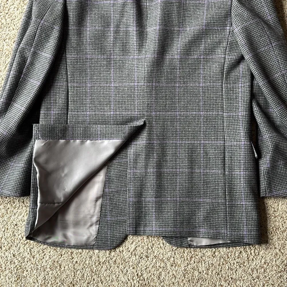 Paul Stuart Men’s Gray Lavender Houndstooth Windowpane Check Sportcoat 42 L